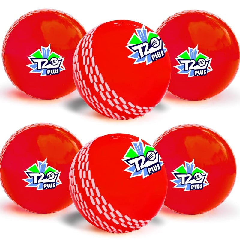 T-20 Plus Practice Cricket /Wind Balls for Indoor & Outdoor | Street Cricket Synthetic Ball | Pack of 6, Red