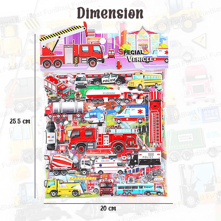 FunBlast Vehicle Theme 3D Puffy Stickers for Kids | Red Vehicle Kawaii Self-Adhesive Foam Stickers