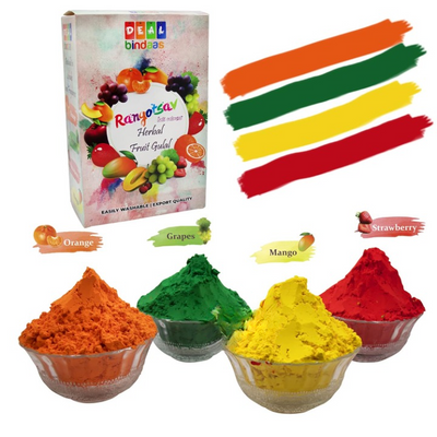 Corn Starch FDA Approved Dyes Holi Herbal Fruit Gulal (Pack of 4 = 800gm. (16pcs X 50gm))