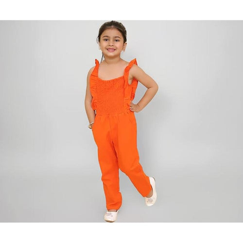 Little Ginnie Cotton Jumpsuit for Girls - Orange | One Piece