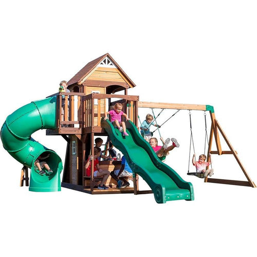 Cedar Cove Swing Set - Dual Slides, Climbing Wall, Clubhouse & More | Weight- 222.7 Kg (3-10 Years)