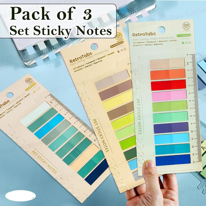 FunBlast Transparent Sticky Notes | Pastel Page Markers & Index Tabs with Ruler | 600 Pieces (Set 0f 3)