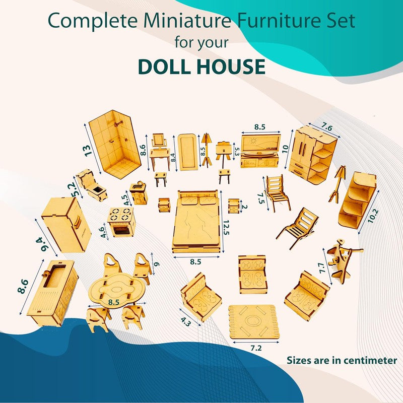 Miniature Furniture Set of 31 Miniature Accessories Best kit for Doll House, Doll Accessories, House Hold Accessories and Other Fun Play Activities for Kids