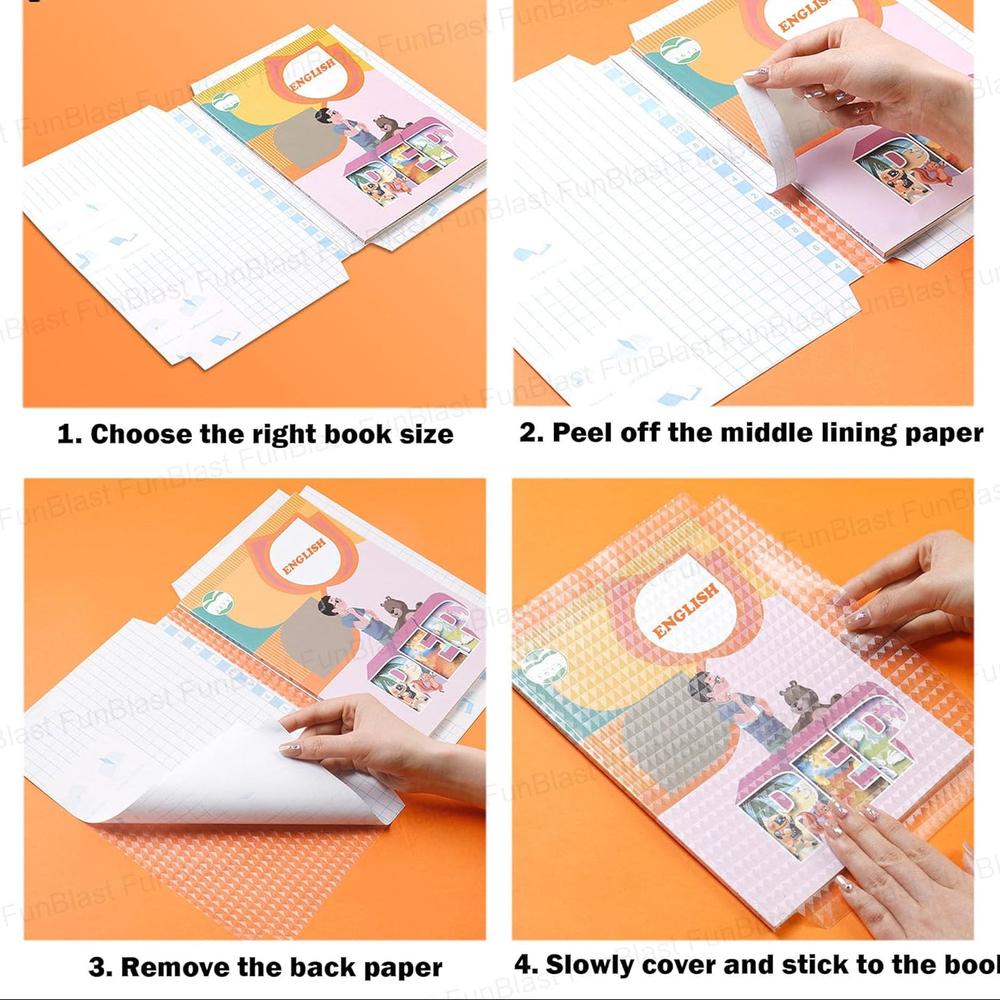 FunBlast Pack of 10 Transparent Sticker Book Cover Film | Waterproof Self-Adhesive Book Cover