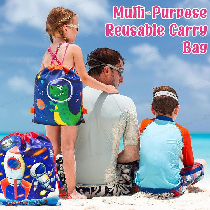 FunBlast Space & Dinosaur Return Gift Bags | Pack of 6 Reusable Non-Woven Drawstring Bags