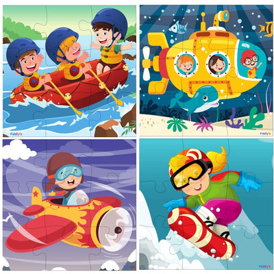 Wooden Jigsaw Puzzles - 9 Pieces (Adventure Pack of 4)