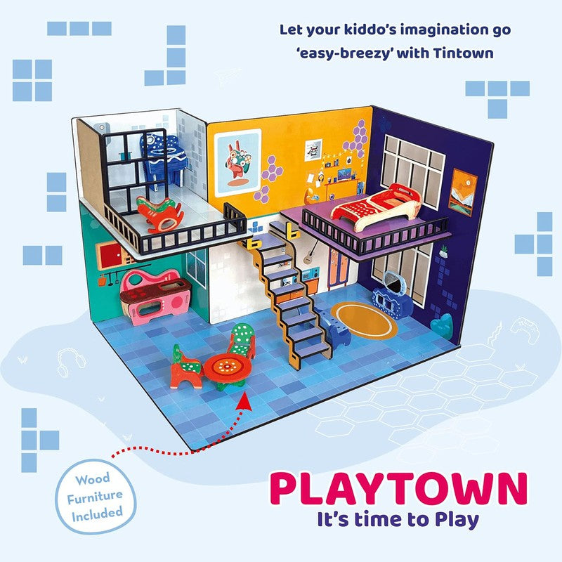 DIY Play Town Wooden Doll House for Girls and Boys