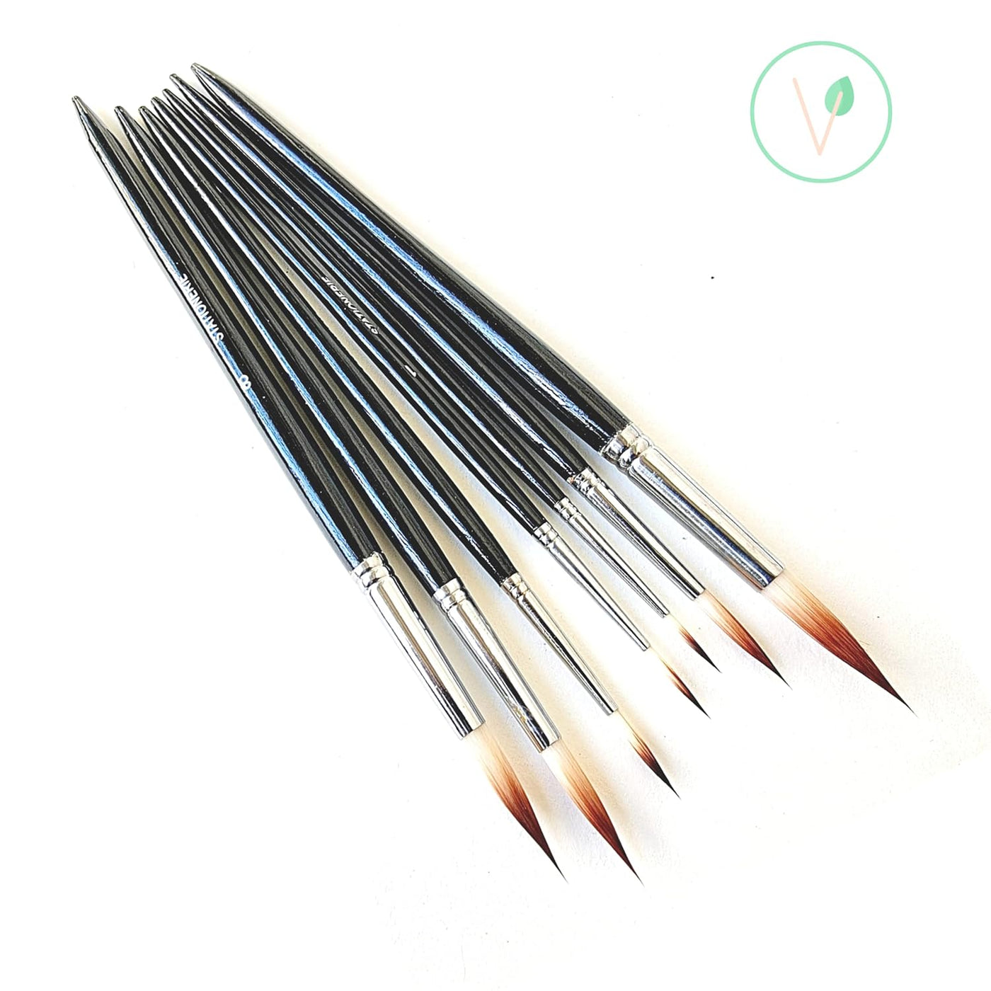 Set of 7 Round Handcrafted Paint Brushes | Black