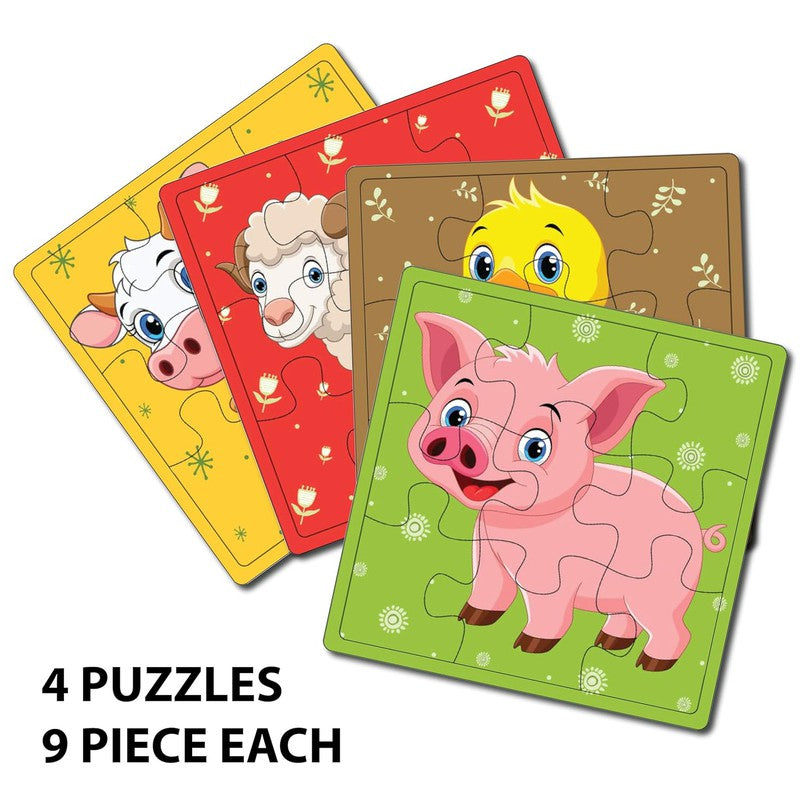 Wooden Farm animals Puzzle for kids | 9 Pieces Puzzles | Educational Toys and Games | Set of 2 Puzzles in a Box (Farm animals+Wild animals)