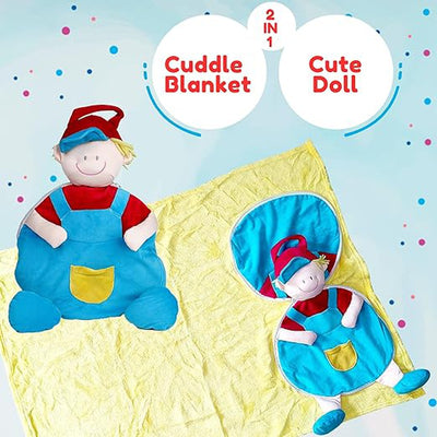 2 in 1 Stow-n-Throw Cuddle Blanket Doll for Kids Playtime and Bedtime