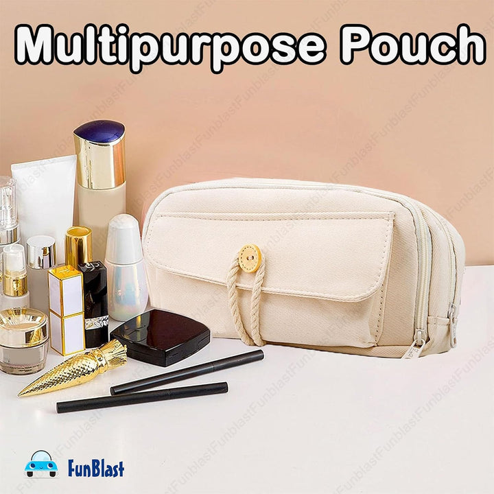 FunBlast Beige Pencil Pouch | Large Capacity Stationery Organizer & Multipurpose Zipper Case for Kids