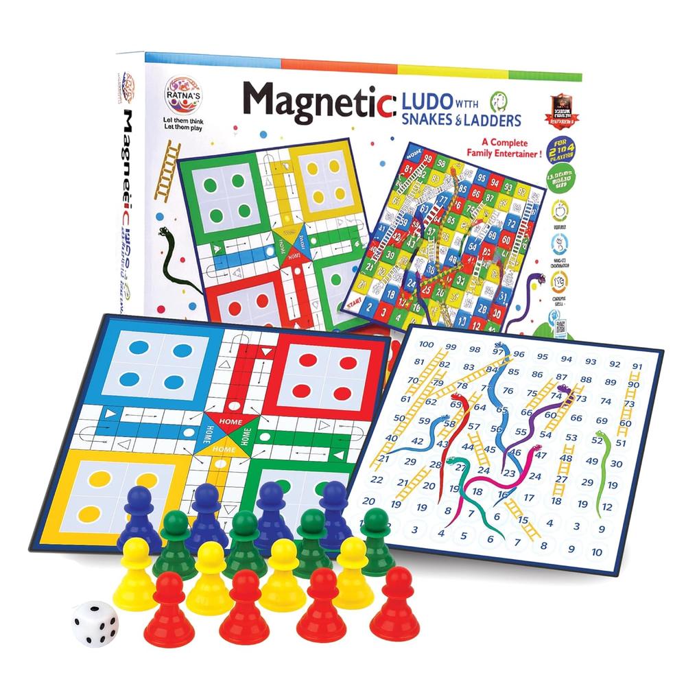 Ratna's Magnetic Snakes & Ladders with Ludo | 2-in-1 Board Game