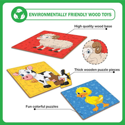 Wooden Puzzle for Kids | Learning Educational Montessori Kids Toys (Farm animals, Dinosaurs, Wild Animals, Unicorns) (Pack of 4)