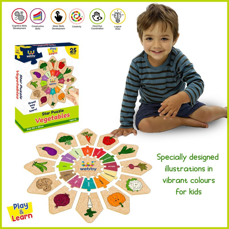 Vegetables - Star Jigsaw Puzzle, Montessori Early Educational Pre School Puzzle Toy for 2+ Years Kid (25 Pcs)