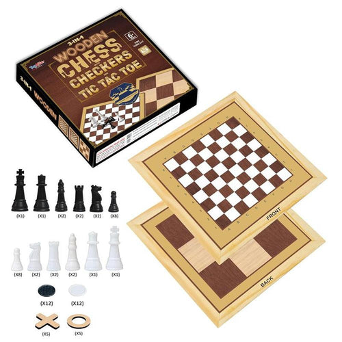 3 in 1 Wooden Chess, Checkers, & Tic Tac Toe Game Set (4 Years till Grown Ups)
