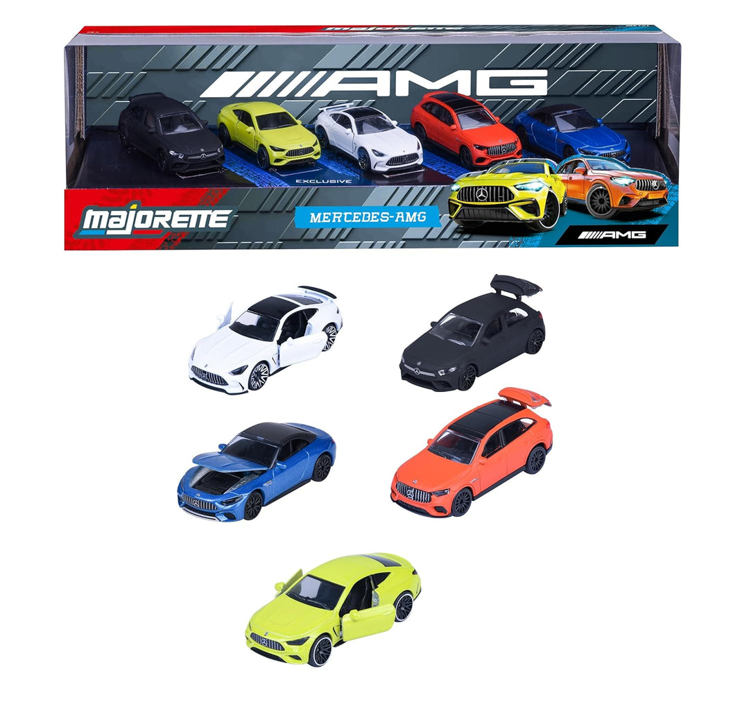 Set of 5 Licensed Majorette Diecast Cars (Mercedes AMG) - Mercedes-AMG GT 63, Mercedes-AMG SL 63, Mercedes-AMG A 35, Mercedes-AMG GLC 63 S, Mercedes-AMG CLE 53