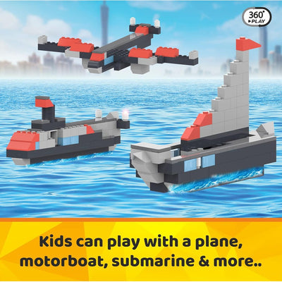 3 in 1 Young Commander ABS Blocks Kit, Fighter Plane, Submarine and Ship Construction Play Set - (155 Pcs)