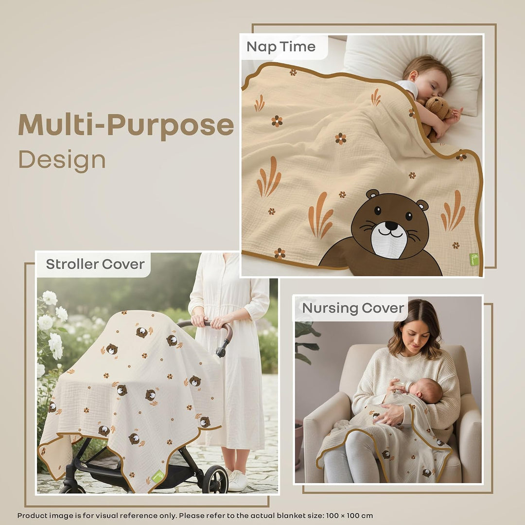 R for Rabbit Softkins Muslin Baby Quilt | Breathable Cotton, Lightweight & Multipurpose Baby Blanket - Teddy Beige