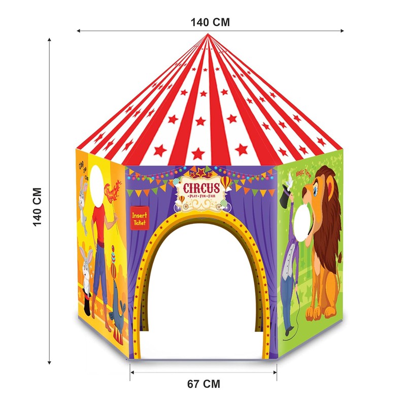 Circus Playhouse Tent for Kids with Hanging LED Light, Peep Holes, Ticket Pocket and Joker Face Mask