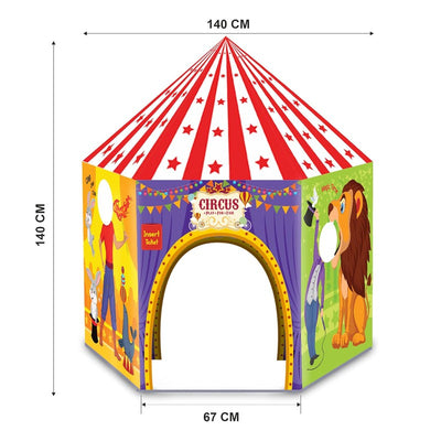 Circus Playhouse Tent for Kids with Hanging LED Light, Peep Holes, Ticket Pocket and Joker Face Mask