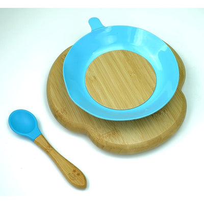 Cloud Bamboo Suction Plates for Baby and Toddler | Weaning Spoon | Cyan