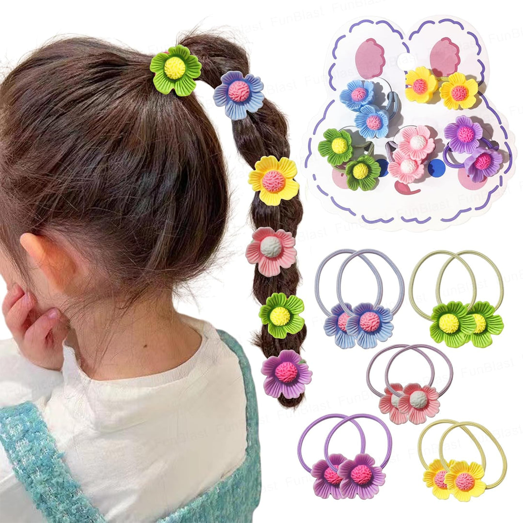 FunBlast Hair Rubber Bands for Girls  | 10-Piece Flower Hair Ties | Multicolor
