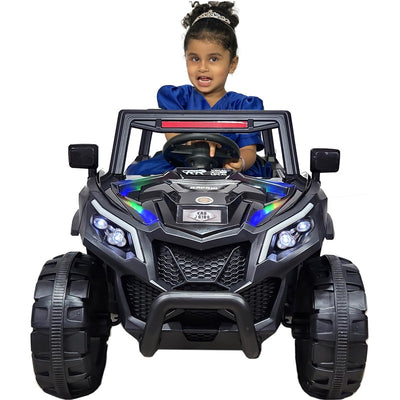 Black Driving Jeep Ride on | Remote + Mobile App Control & Manual Steering Drive Car | Bluetooth Music Player | Loading Capacity of 50 Kg | COD Not Available