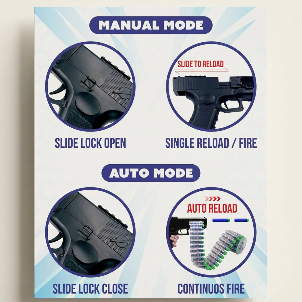 Chanak Automatic Dart Blaster - 30 Rapid Fire Foam Bullets with Rechargeable Briefcase