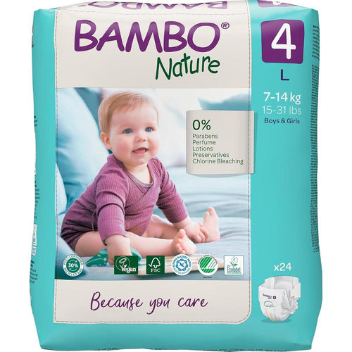 Bambo Nature (4-Large) Premium Baby Tape Diapers | 24 Diapers | 7-14 Kg | 15-31 lbs