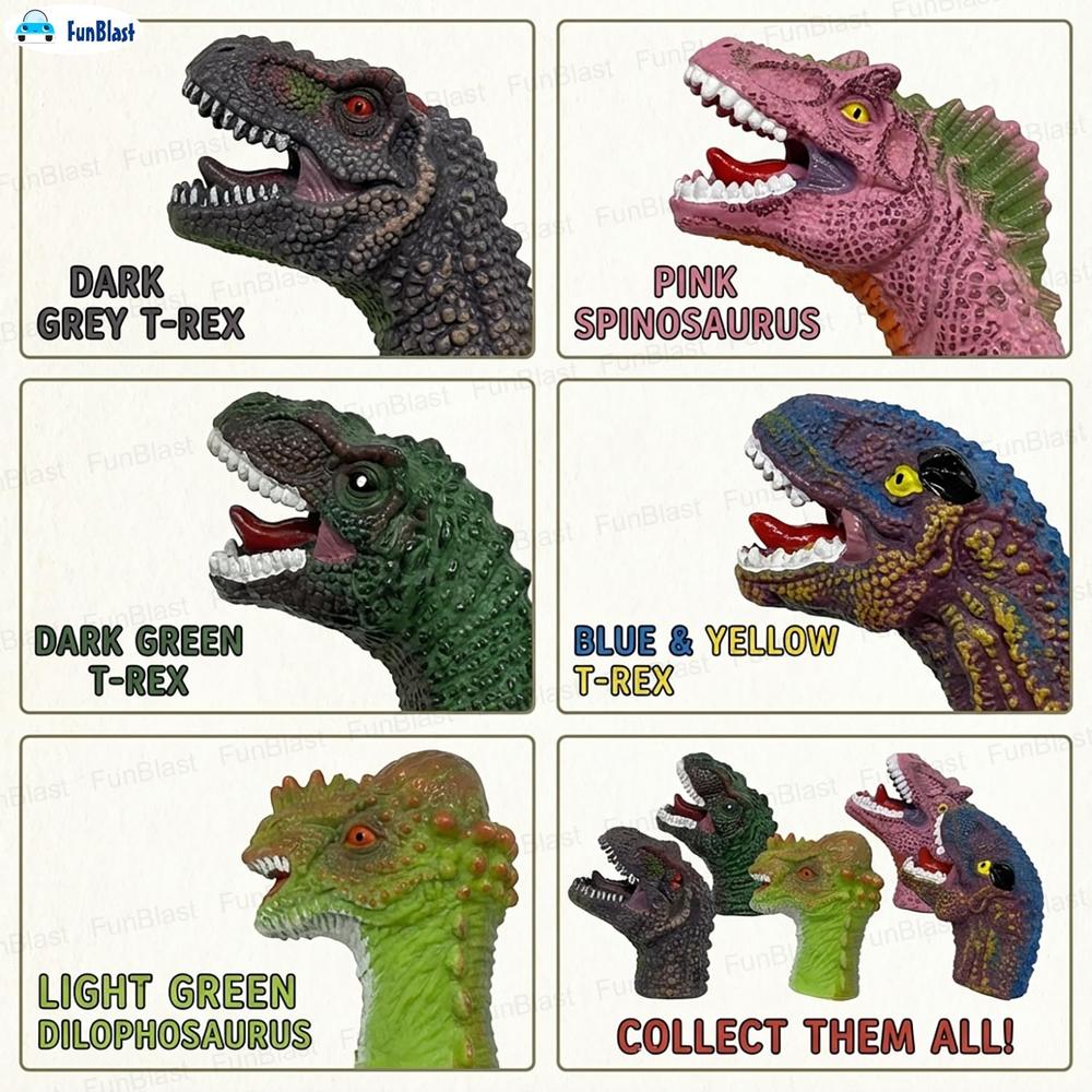 FunBlast Dinosaur Pack of 5 Finger Puppets for Kids | Soft Rubber Dino Toys for Pretend Play