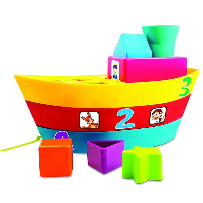 Original Funskool Stack A Boat Shape Sorter & Pull Along Toy