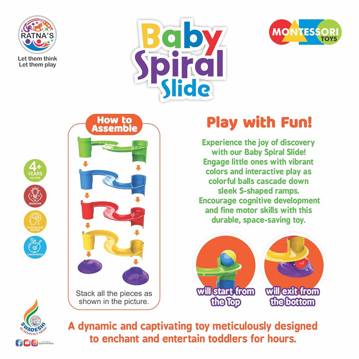 Ratnas Baby Spiral Slide – 4 | Level Ball Rolling Stacking Tower