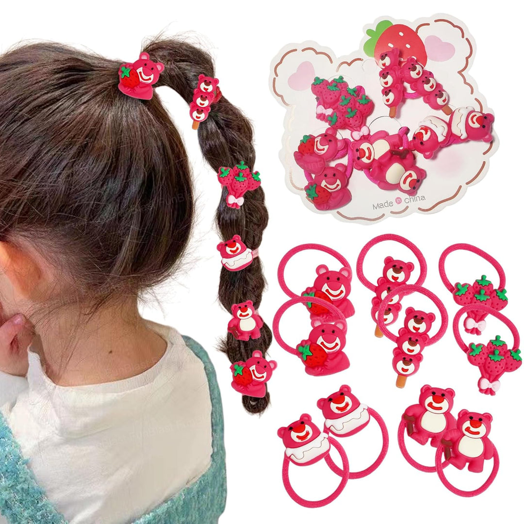 FunBlast Hair Rubber Bands for Girls | 10 Pcs Strawberry Bear Hair Ties