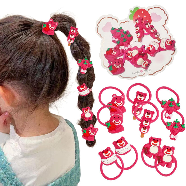FunBlast Hair Rubber Bands for Girls | 10 Pcs Strawberry Bear Hair Ties
