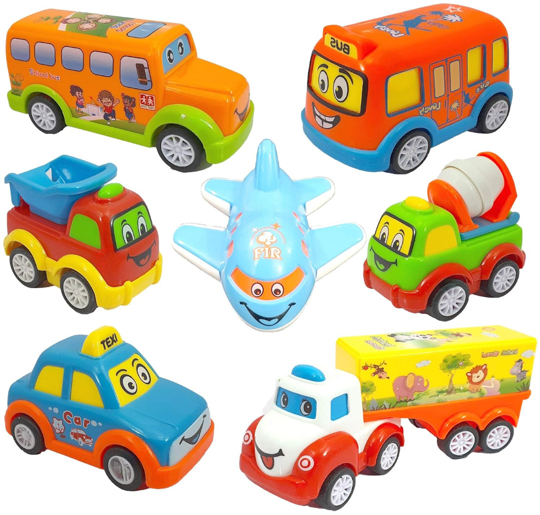 FunBlast Set of 7 Push and Go Crawling Vehicles Toy (1-4 Years)