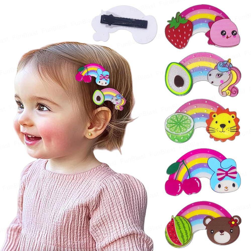 FunBlast Hairpins for Girls | 5 Pcs Rainbow Duckbill Clips | Cute Kawaii Tic Tac Barrettes