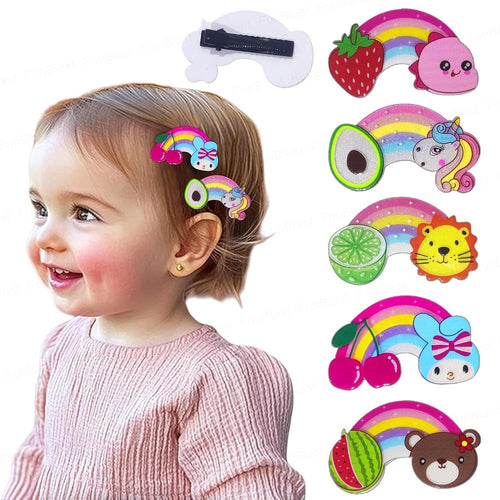 FunBlast Hairpins for Girls | 5 Pcs Rainbow Duckbill Clips | Cute Kawaii Tic Tac Barrettes
