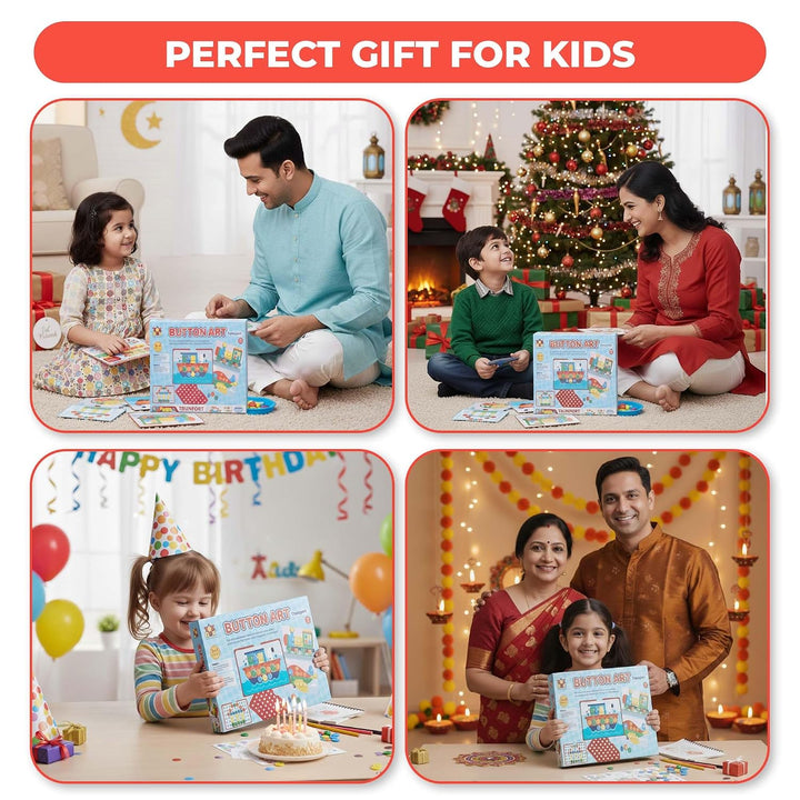 Toy Box by Ratna Button Art - Transport I 2-in-1 Pictures & Patterns I Educational Kit