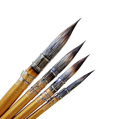 Set of 4 Synthetic Paint Brush | Handmade Quill, Mop, Wash, Vegan | Gold