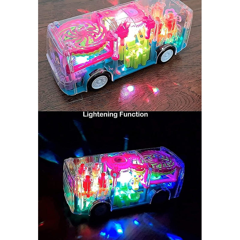 Transparent Bump & Go Electric Mechanical Gear Bus with Colorful LED Light & Music (3-6 Years)