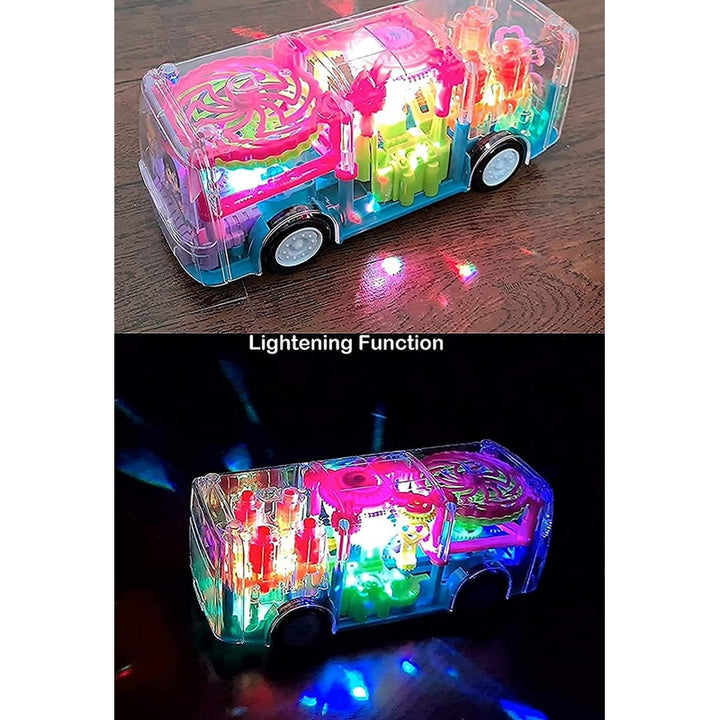 Transparent Bump & Go Electric Mechanical Gear Bus with Colorful LED Light & Music (3-6 Years)