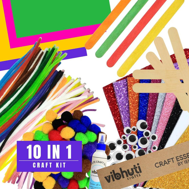 Mega Craft Kit: 10-in-1 Bundle with Pipe Cleaners, Pom Poms, Googly Eyes, and More - Art Supplies for Boys & Girls