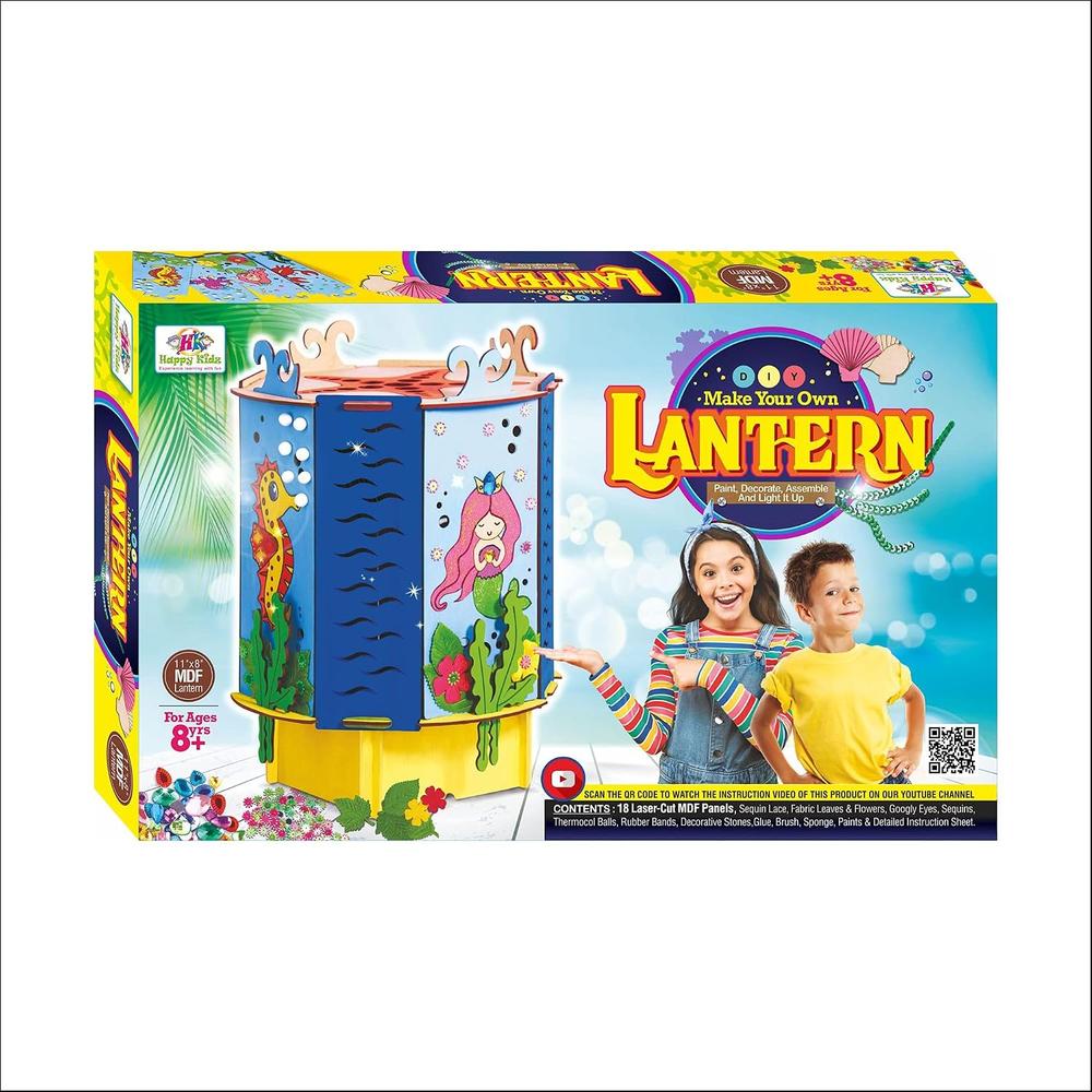 Happy Kidz Make Your Own Lantern DIY Craft Kit | Ocean Theme Wooden Lantern Making Set | Paint, Decorate & Assemble Activity for Kids