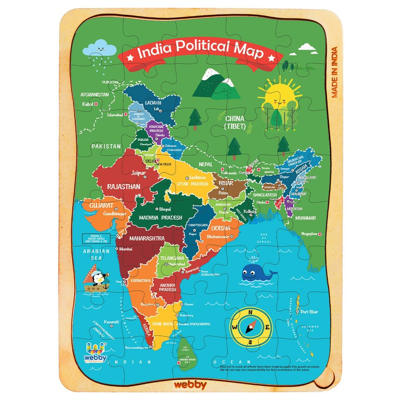 India Map Wooden Jigsaw Puzzle, 40pcs