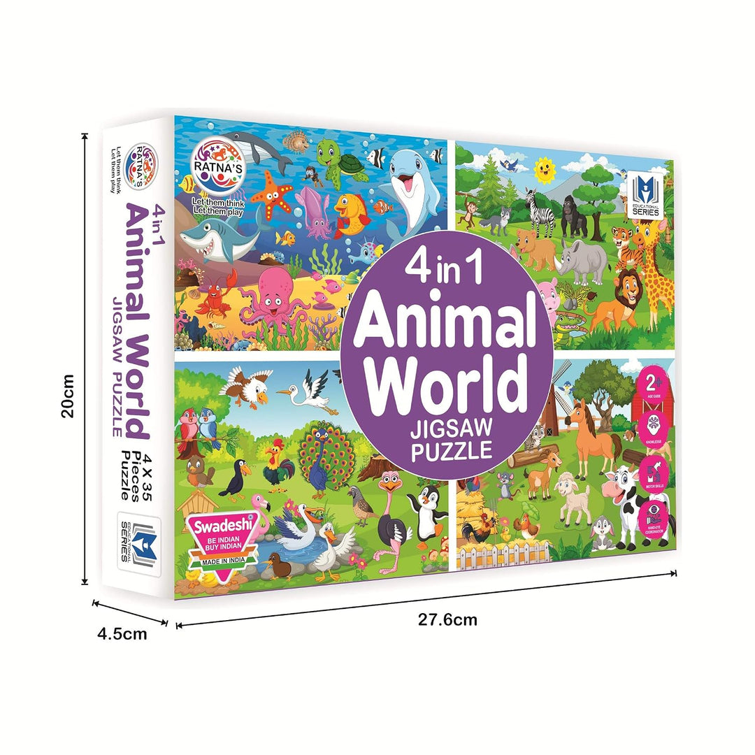 Ratna's 4-in-1 Animal World | Jigsaw Puzzle Set | 35 Pieces Each