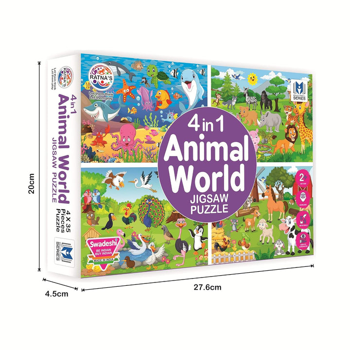 Ratna's 4-in-1 Animal World | Jigsaw Puzzle Set | 35 Pieces Each