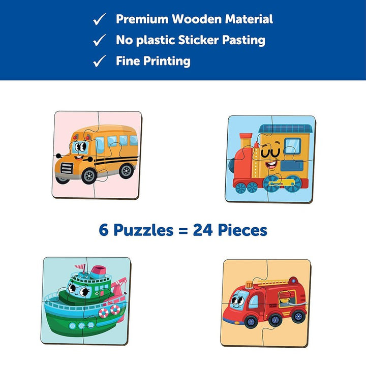 4 Piece Transport Vehicles Wooden Puzzle for Kids (Set of 6)