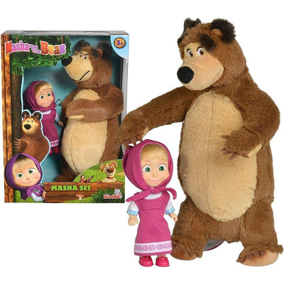 Licensed Masha and Bear Plush Bear and Doll Set (Small)