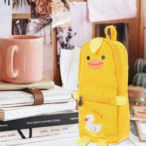FunBlast Duck Pencil Pouch | Large Capacity Hangable Canvas Pencil Case for School & College- Yellow