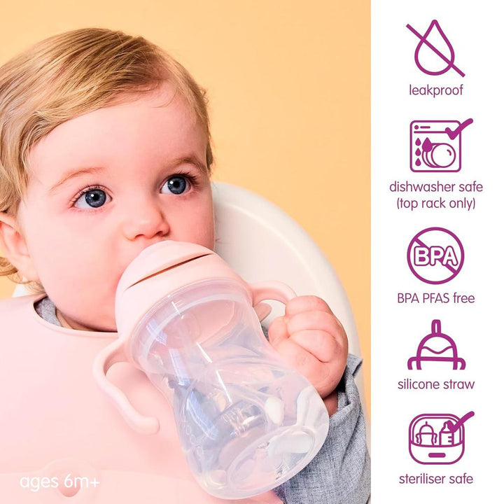 B.box Weighted Straw Sippy Cup - Blush Light Pink (240 ml) | Easy Drink at Any Angle